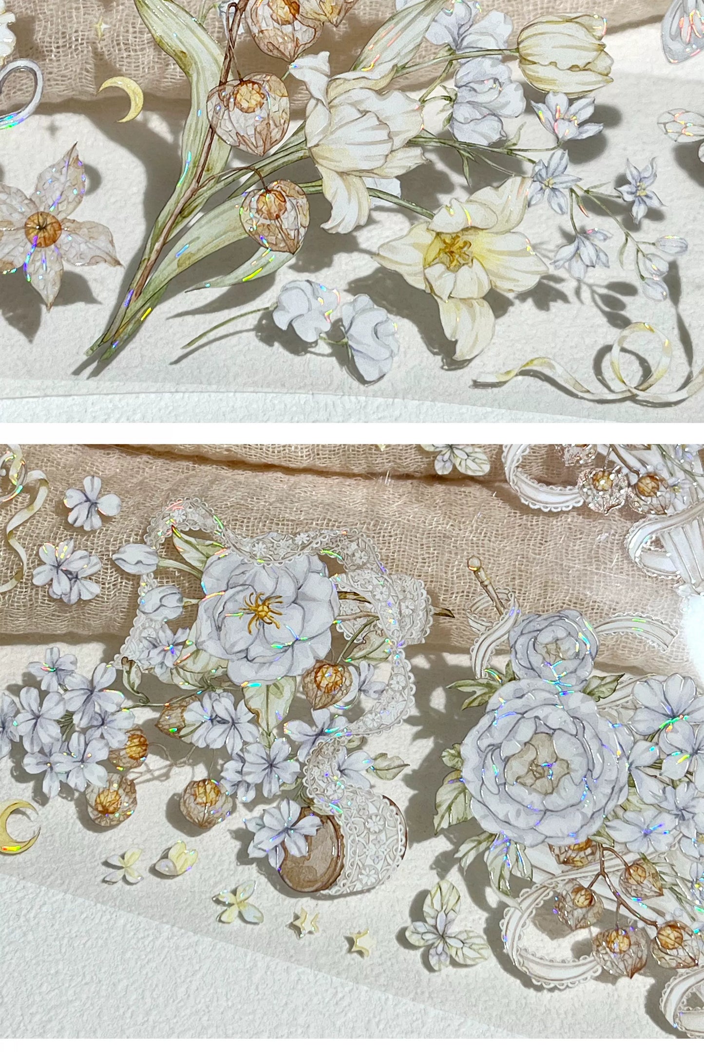 ZiYuanSu【LingLong Branch】Background Flower Pre-cut Washi/PET Tape,for Scrapbook Supplies,Scrapbook Tape Stickers,Junk Journal Supplies
