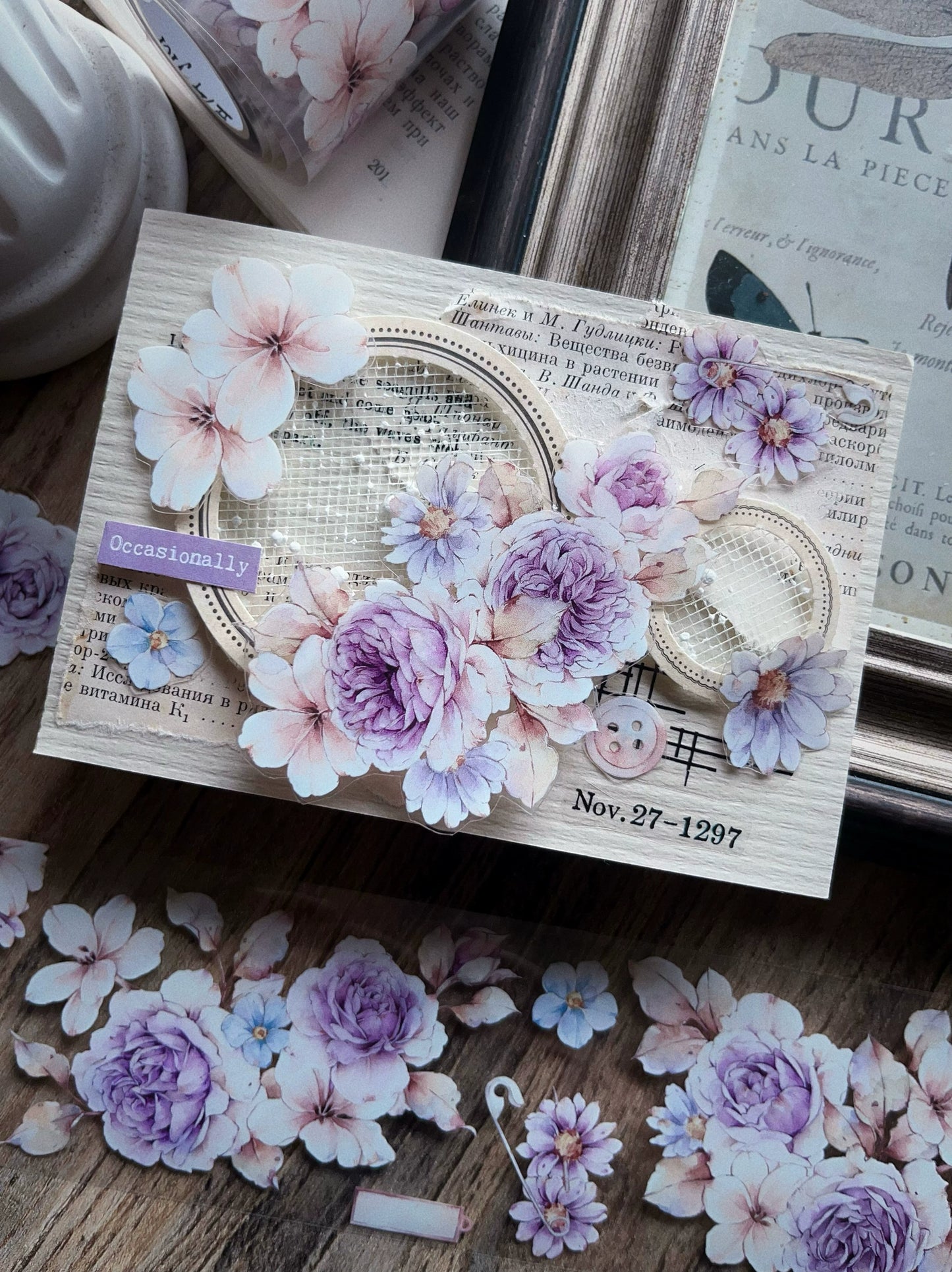 YiEr Vol11【Dushan Purple】Light Retro Floral Washi Tape and PET Stickers