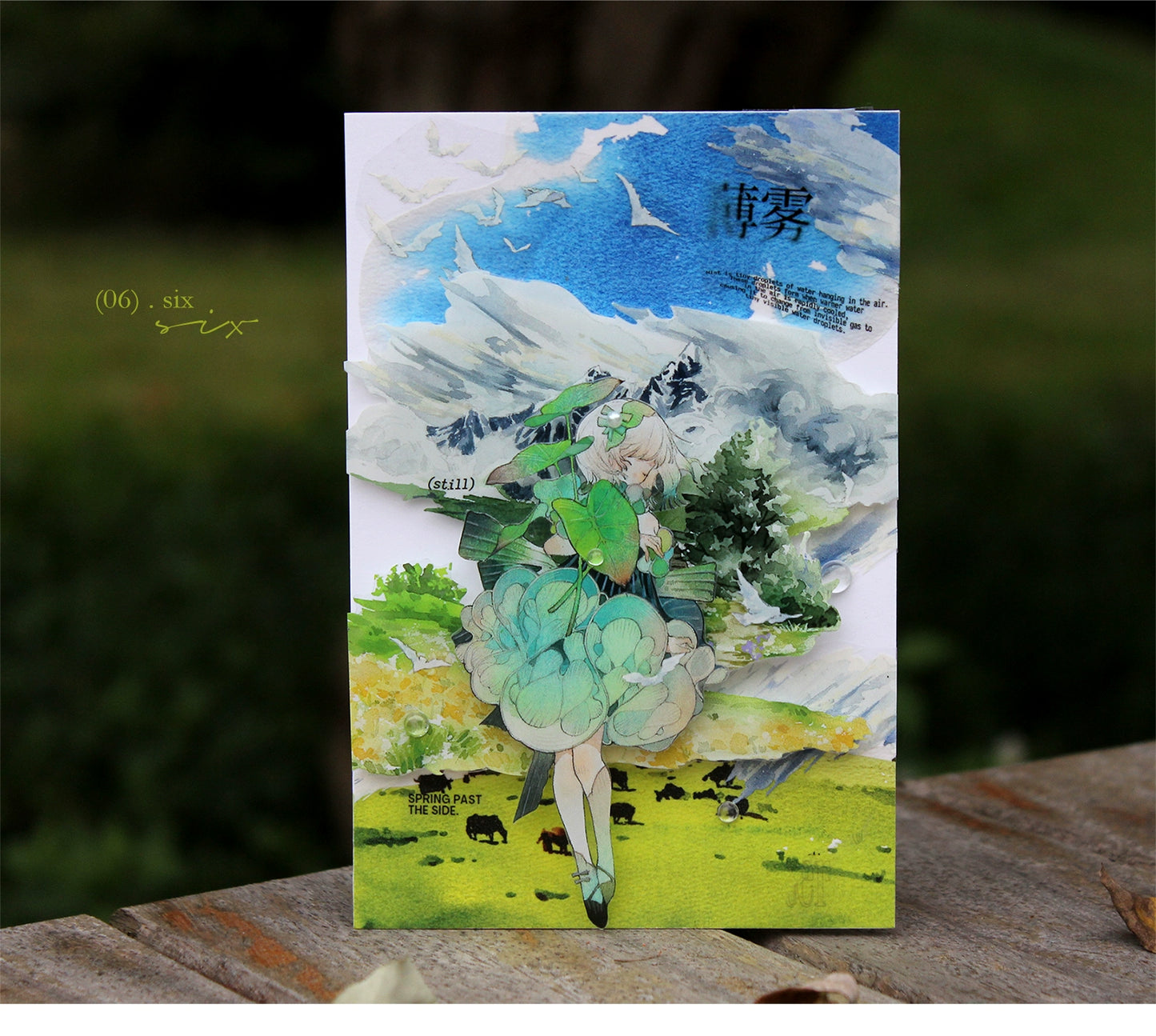 Moodtape【At Dusk in Spring and Green Mountains】Original Character Elf Design Washi/Pet Tape Stickers,for Scrapbook Supplies,Scrapbook Tape Stickers,Junk Journal Suppliesmoodtape