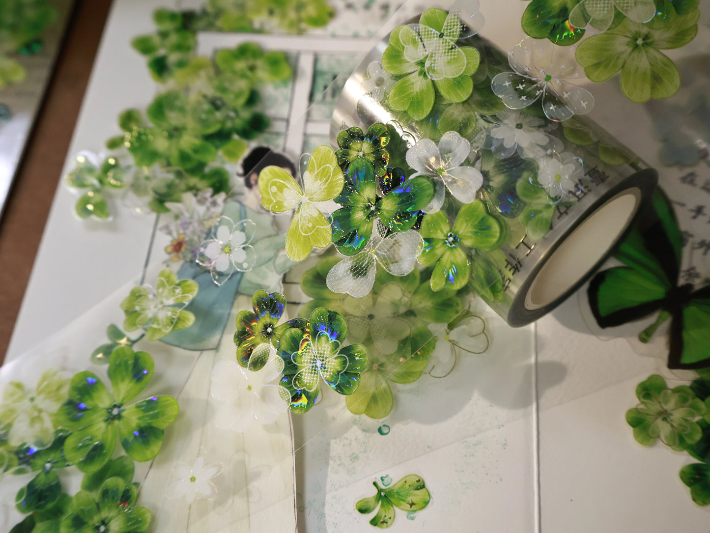 YiEr Vol14【Summer in the Forest Isle】Four Leaf Clover Floral Washi Tape and PET Stickers