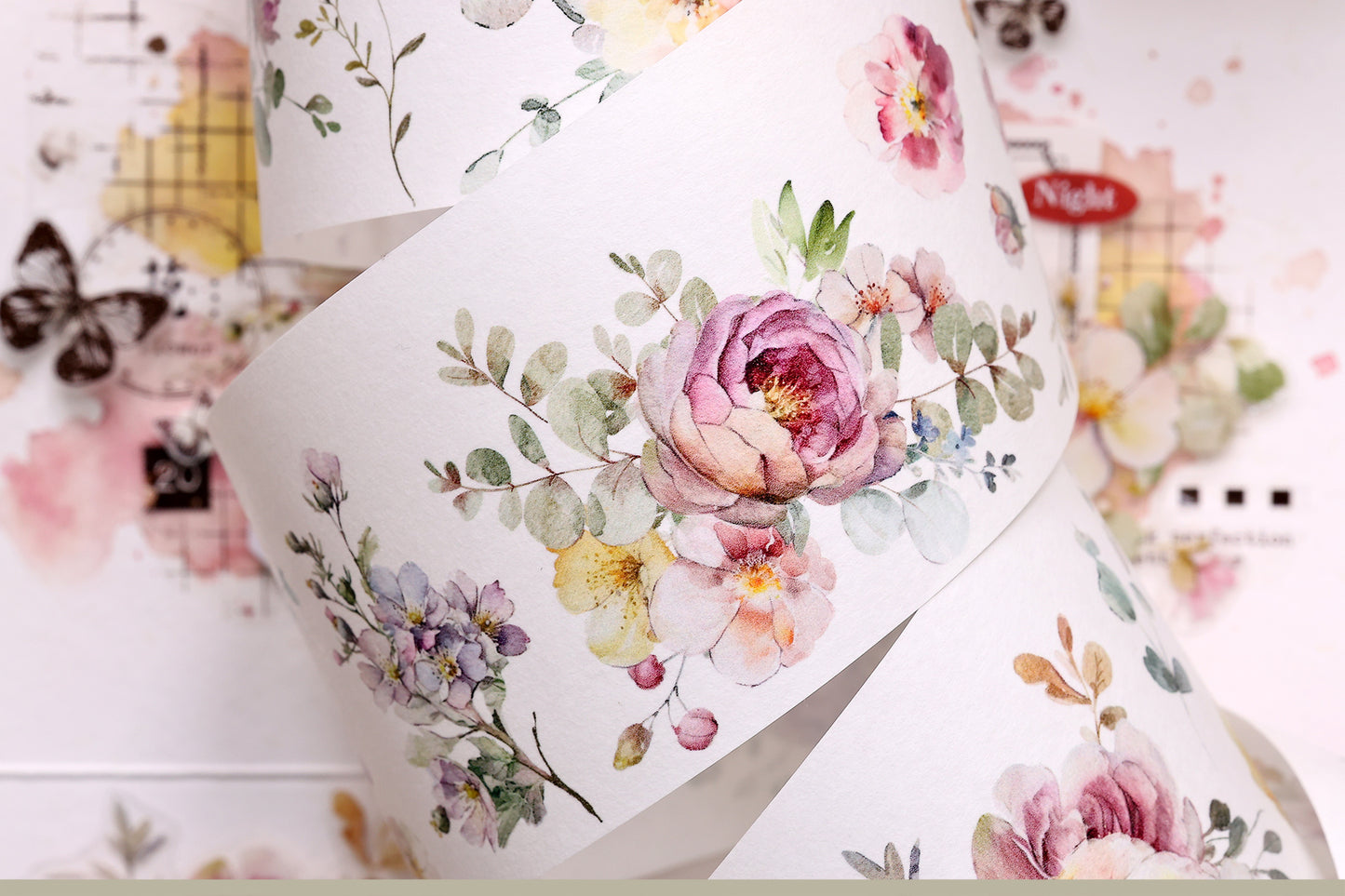 XiaoBaiJia 【Numerous Flowers】Orginal Design Washi/Pet Tape Light Retro Landscaping Stickers,for Scrapbook Supplies,Scrapbook Tape Stickers,Junk Journal Supplies