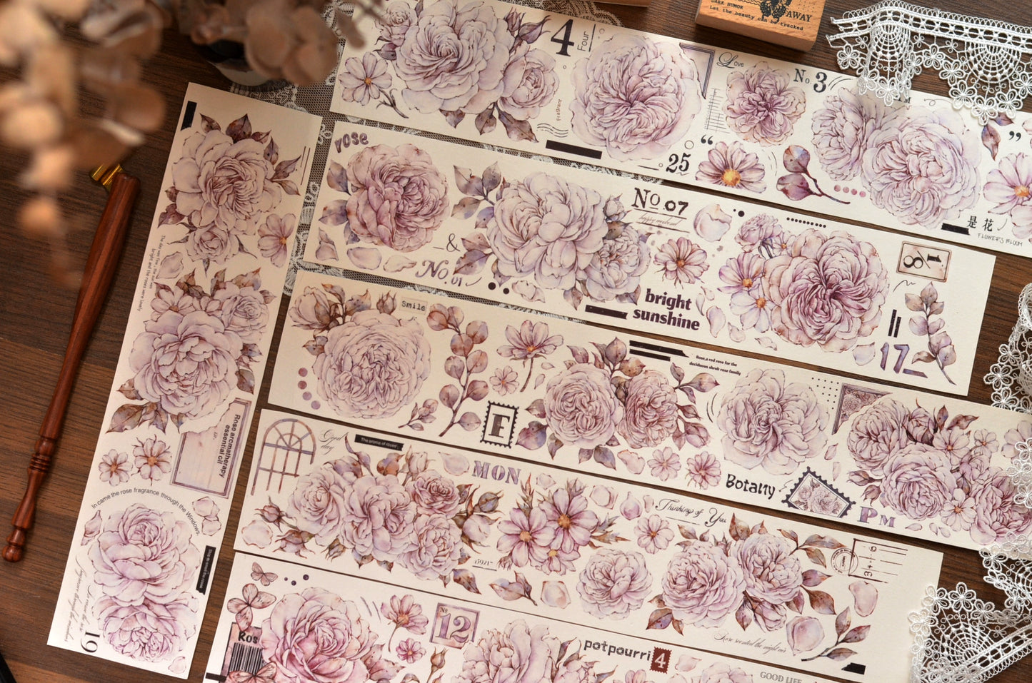XiaoBaiJia【It's A Flower】Light Retro Orginal Design Washi Pet Austin Rose Floral Tape Light Retro Landscaping Stickers