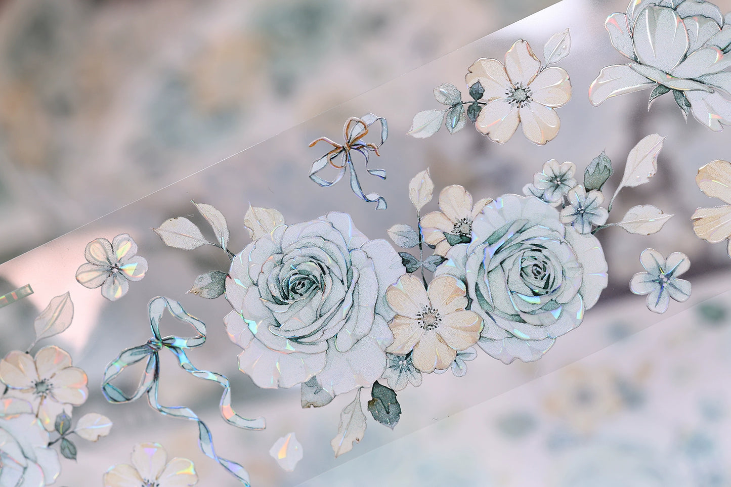 XiaoBaiJia【Clear Sky/Morning Mist】Light Retro Mint Green Flower Orginal Design Washi Pet Floral Tape Landscaping Stickers
