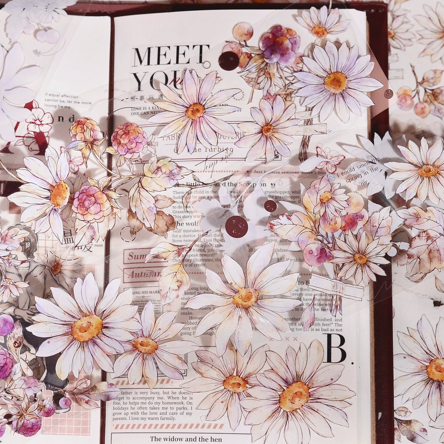 XiaoBaiJia March【Daisy】Light Retro Fresh Daisy Flower Washi PET Tape