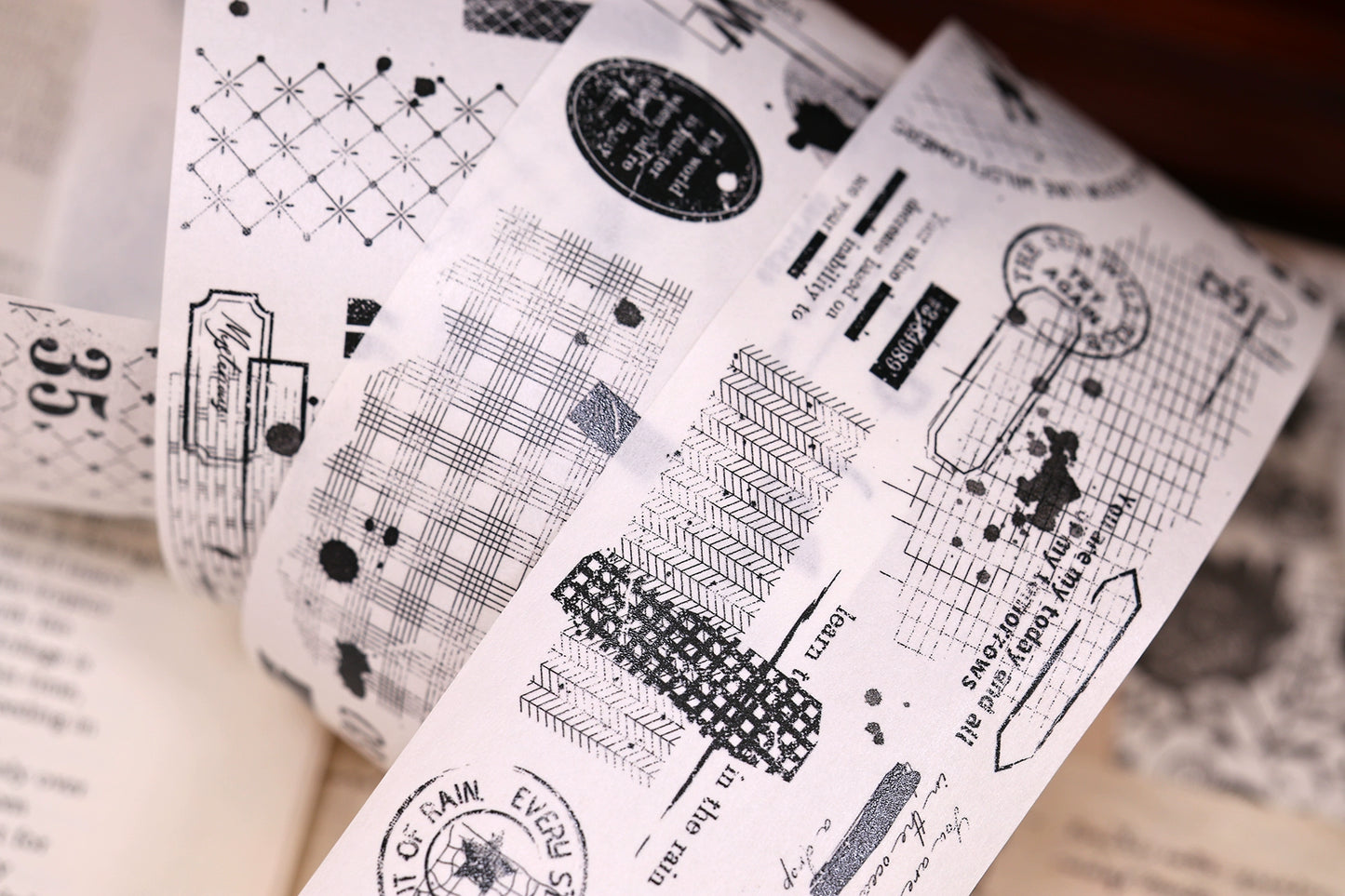 XiaoBaiJia【Narrative of Time】Light Retro Grid Base English Text Washi Pet Tape Stickers