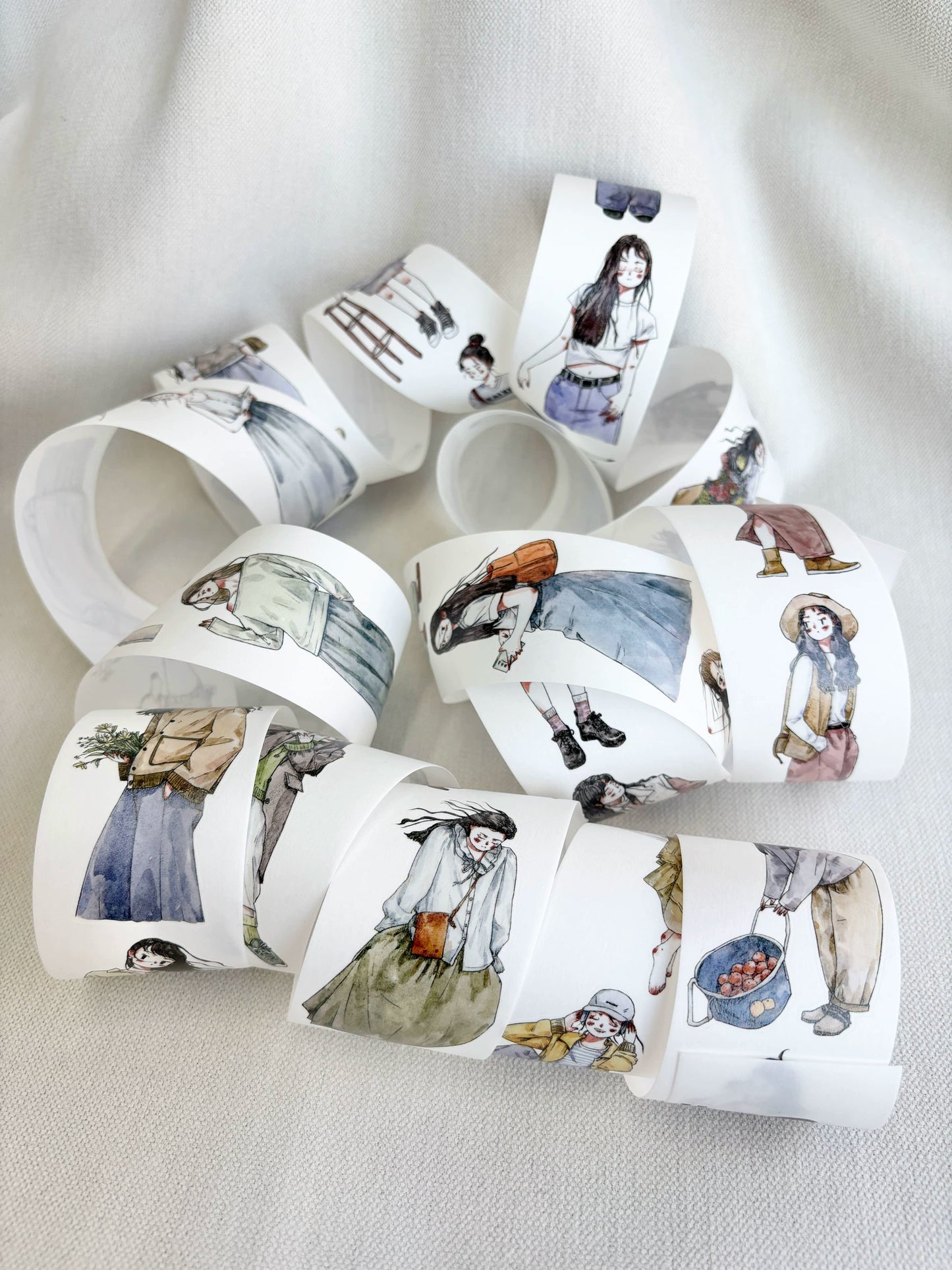 Kaixiaoxun Vol9 【Spring is Shallow】 Pre-Cut Long Loop Washi/Matte PET Tape for Scrapbook Supplies,Junk Journal Supplies