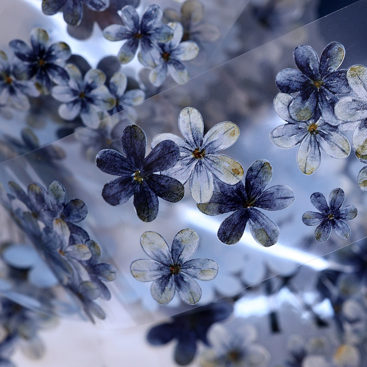 XiaoBaiJia【Deep Blue】Light Retro Blue-Black Flower Orginal Design Washi Pet Floral Tape Landscaping Stickers