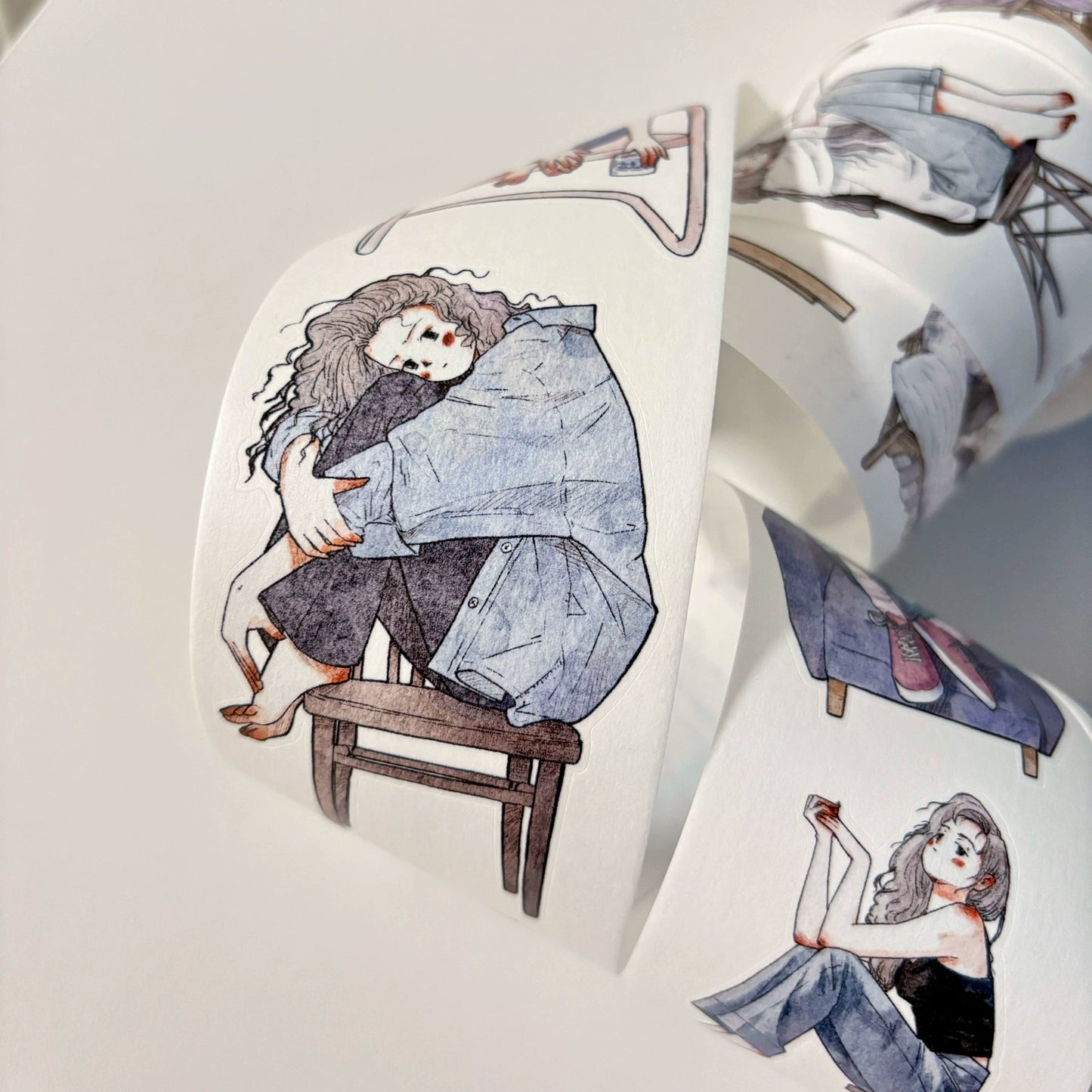 Kaixiaoxun Vol9 【Nestled in the Sofa】 Pre-Cut Long Loop Washi/Matte PET Tape for Scrapbook Supplies,Junk Journal Supplies
