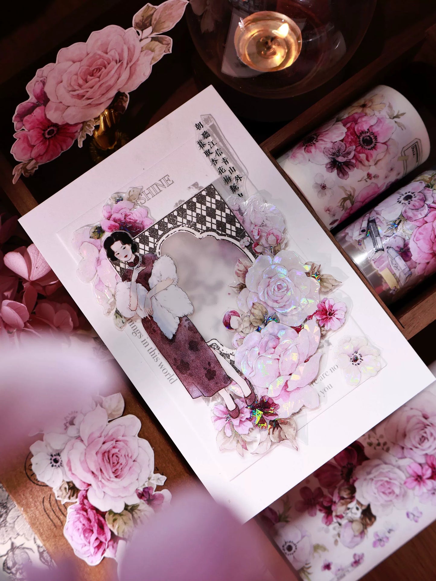YiEr Vol14【Purple Mist Yarn】Rose Floral Washi Tape and PET Stickers
