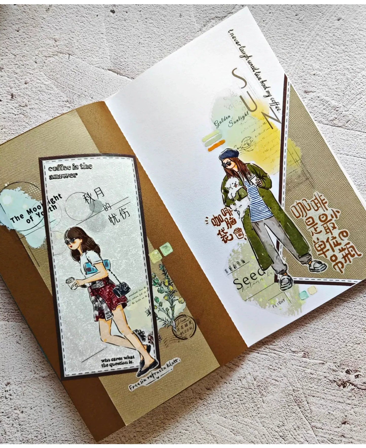 ZiYuanSu Vol12【Coffee Freedom&Comfortable Season】Pre-Cut Original Design Character Washi/PET Tape Stickers, for Scrapbook Supplies,Scrapbook Tape Stickers,Junk Journal Supplies, Journaling Stickers,Bullet Journals