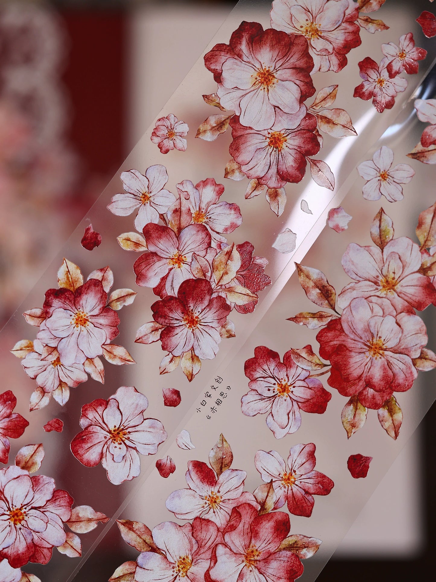 XiaoBaiJia【Red Longing Follower】Light Retro Red Flower Orginal Design Washi Pet Floral Tape Landscaping Stickers