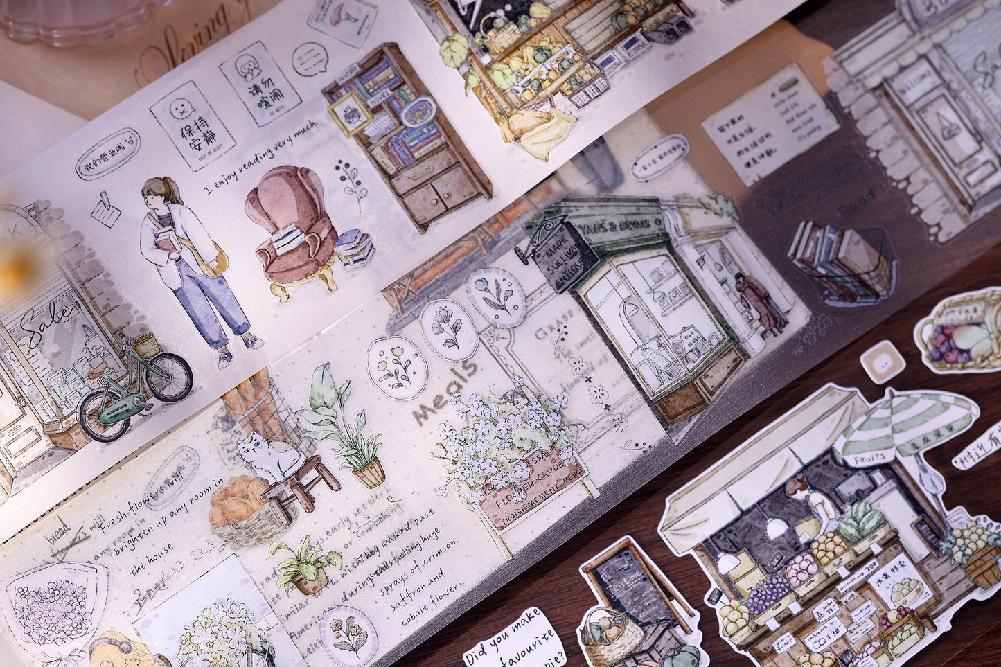 XiaoBaiJia Minimalist Style【Small Shops Street】Market Street,Orginal Design Washi Pet Tape Landscape Stickers