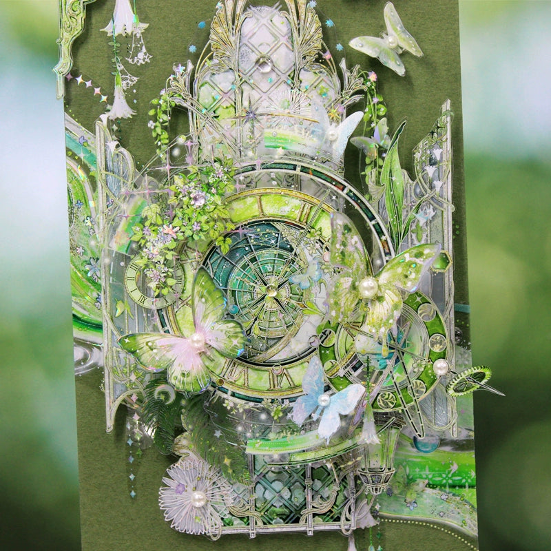 Moodtape【Green Moonlight】Landscap Original Design Washi/Pet Tape Stickers,for Scrapbook Supplies,Scrapbook Tape Stickers,Junk Journal Supplies