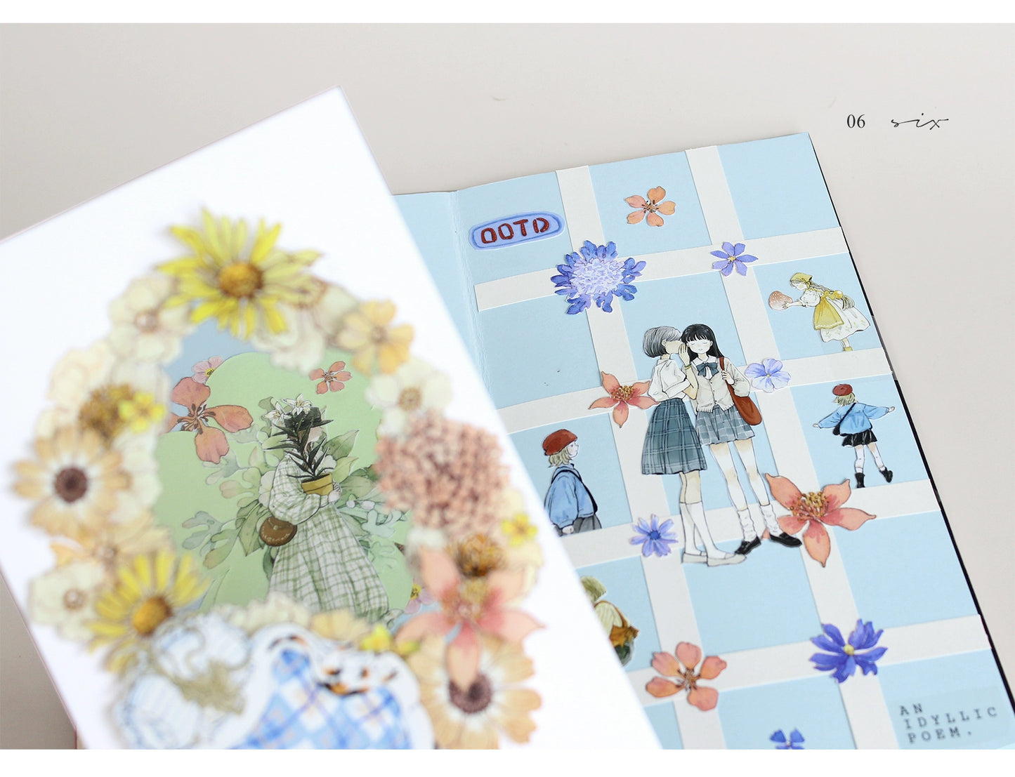 Moodtape【Pure Grid Pattern&Wind Blows Thoughts&Blue Seasons&Bright Sunshine】Cute Character Original Washi Tape Stickers,for Scrapbook Supplies,Scrapbook Tape Stickers,Junk Journal Supplies