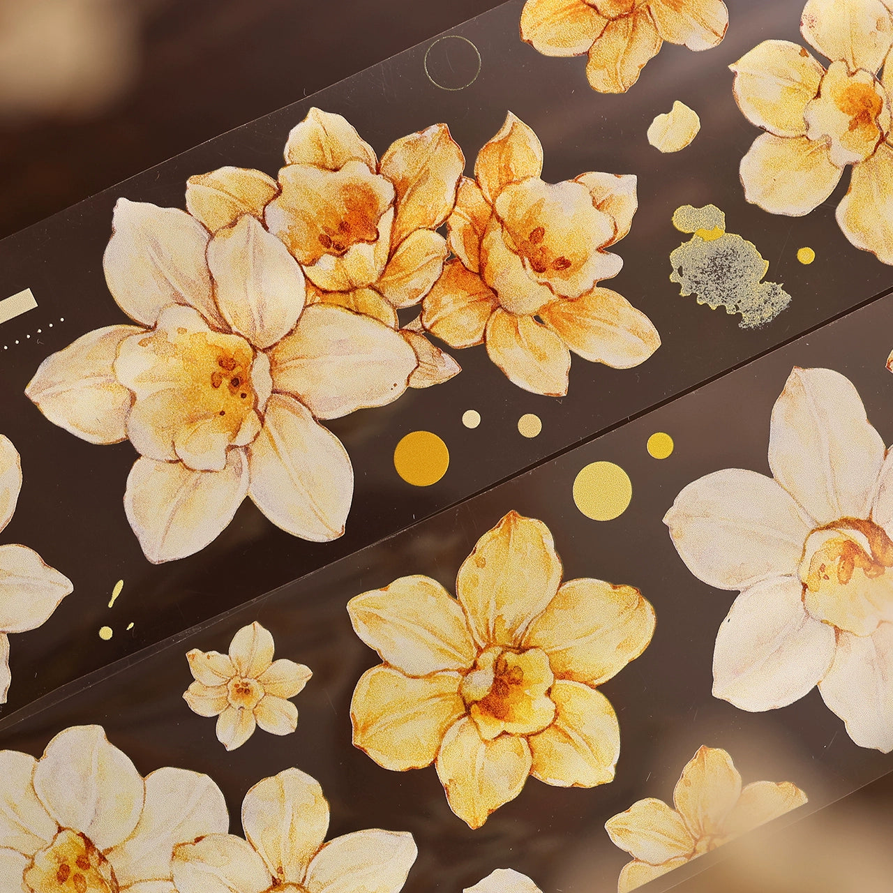 XiaoBaiJia【Narcissus】Light Retro Orange Yellow Big and Small Flowers Orginal Design Washi Pet Tape Landscaping Stickers