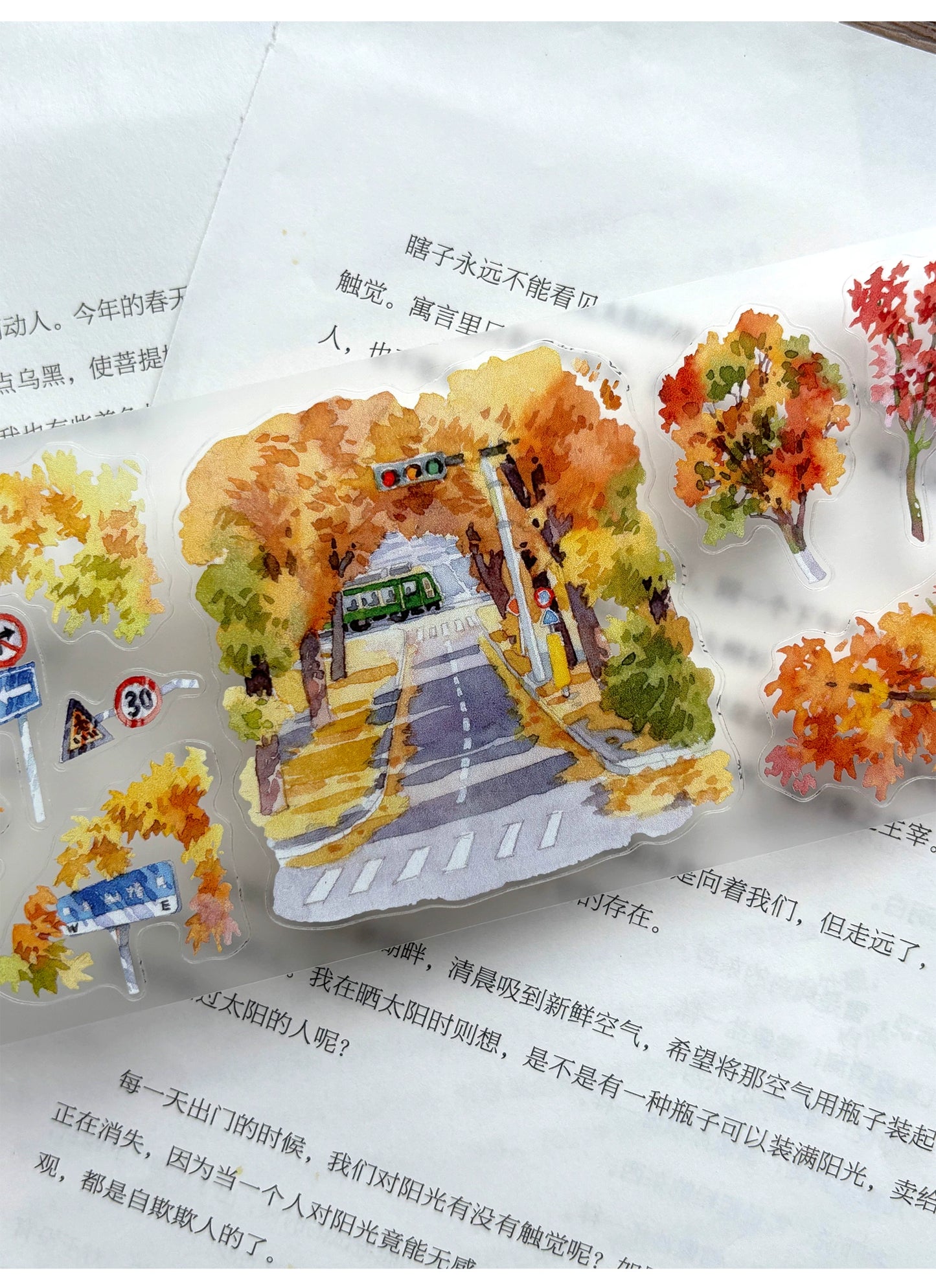 ZiYuanSu【Gradually Strengthening the Autumn Atmosphere】Background Scene Pre-cut Washi/PET Tape,for Scrapbook Supplies,Scrapbook Tape Stickers,Junk Journal Supplies