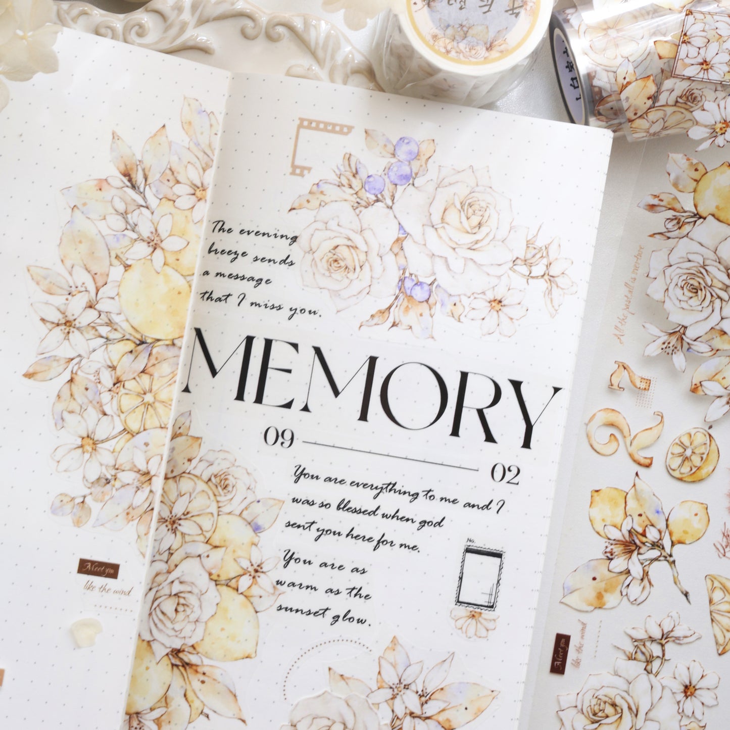 XiaoBaiJia【Afternoon Sunshine】Light Retro Fresh Lemon Flower and Paper PET Washi/PET Tape