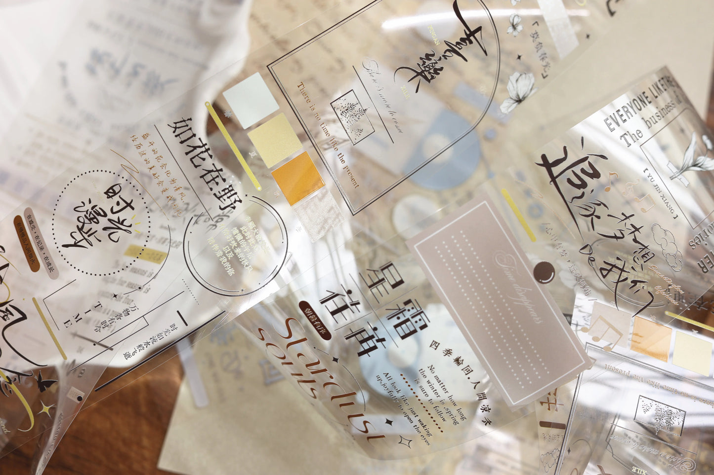 XiaoBaiJia March【Time Flies By】Light Retro Chinese English Text Lettering Washi PET Tape