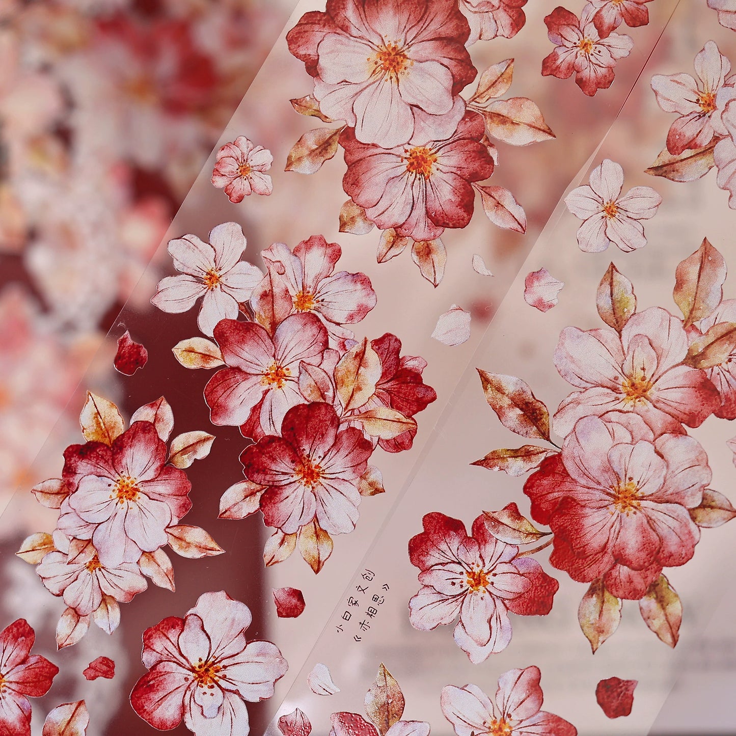 XiaoBaiJia【Red Longing Follower】Light Retro Red Flower Orginal Design Washi Pet Floral Tape Landscaping Stickers