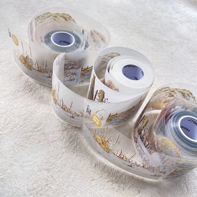 DingDing Vol8【27#Winter】Cute Cat&Rabbit&Fox and Snow Scene,Original Character Design Vintage Casualness Girl Washi/PET Tape Stickers, for Scrapbook Supplies,Scrapbook Tape Stickers,Junk Journal Supplies