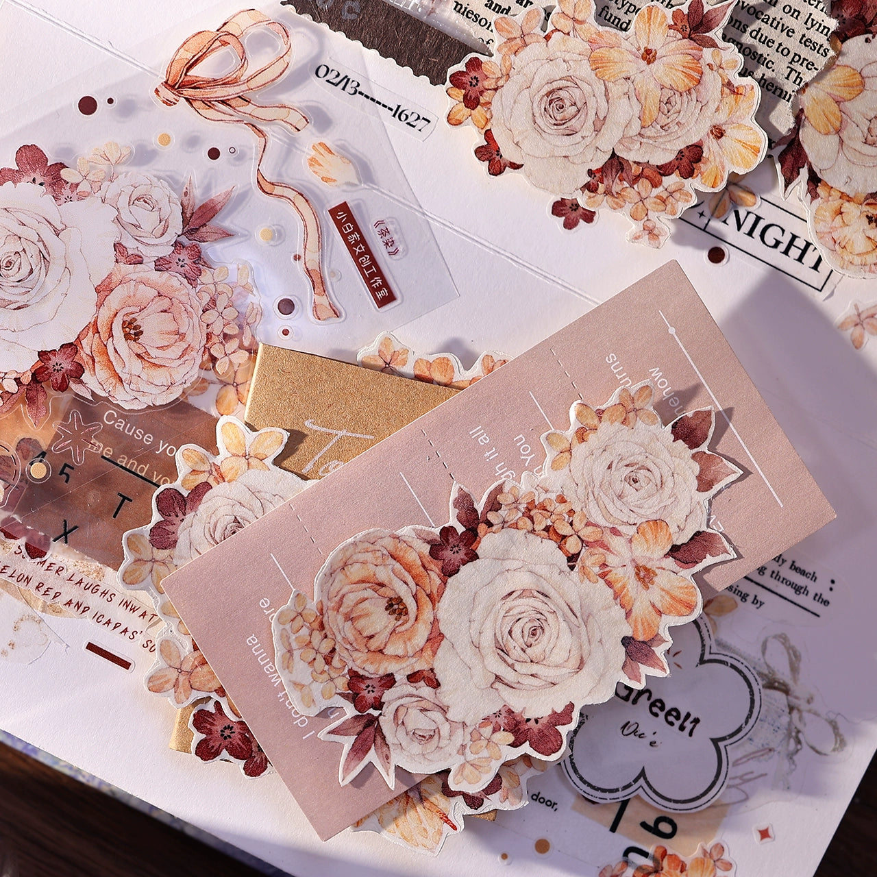 XiaoBaiJia【Tea Dyeing】Light Retro Flowers Orginal Design Washi Pet Tape Stickers