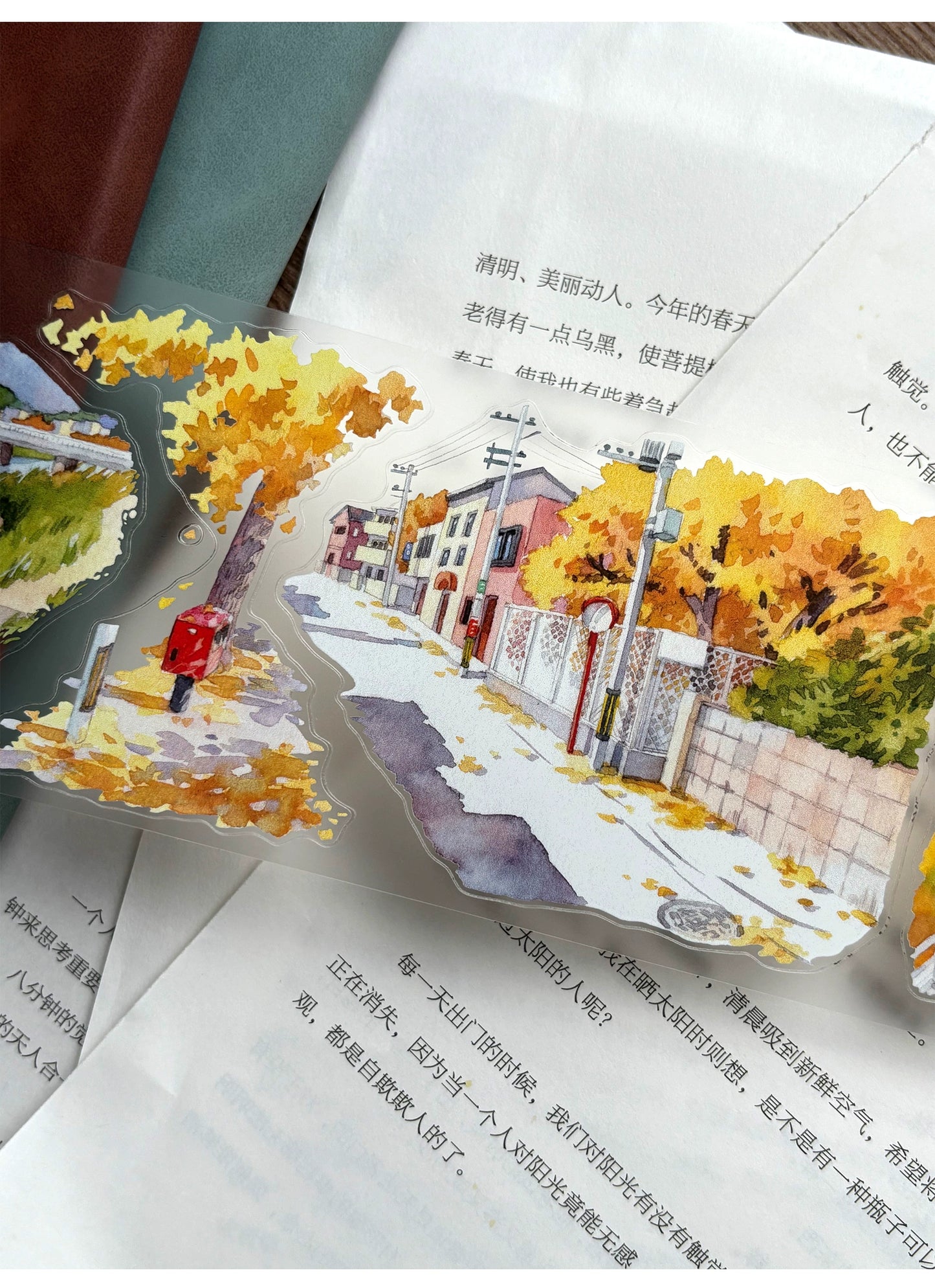 ZiYuanSu【Gradually Strengthening the Autumn Atmosphere】Background Scene Pre-cut Washi/PET Tape,for Scrapbook Supplies,Scrapbook Tape Stickers,Junk Journal Supplies