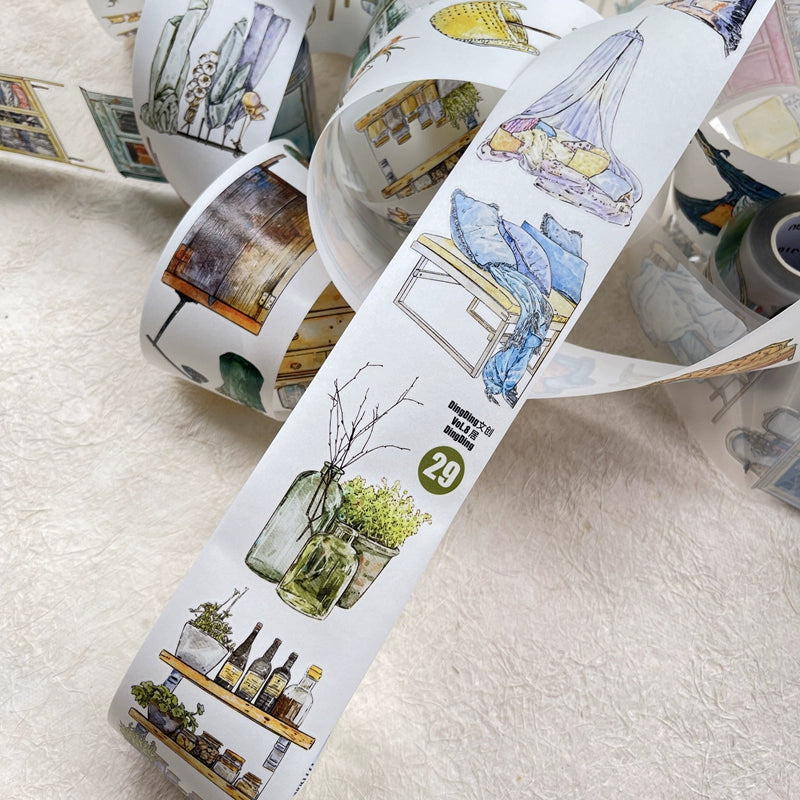 DingDing Vol8【29#Reside】Home Furnishing,Original Design Vintage Scenery Washi/PET Tape Stickers, for Scrapbook Supplies,Scrapbook Tape Stickers,Junk Journal Supplies, Journaling Stickers,Bullet Journals