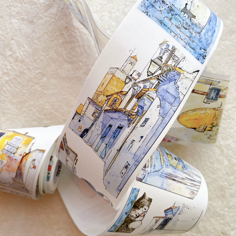 Seahorse Forest Vol6【A38#Corner】Cute Cat and House Scenery,Original Design Pre-Cut Washi/PET Tape Stickers,for Scrapbook Supplies,Junk Journal Supplies