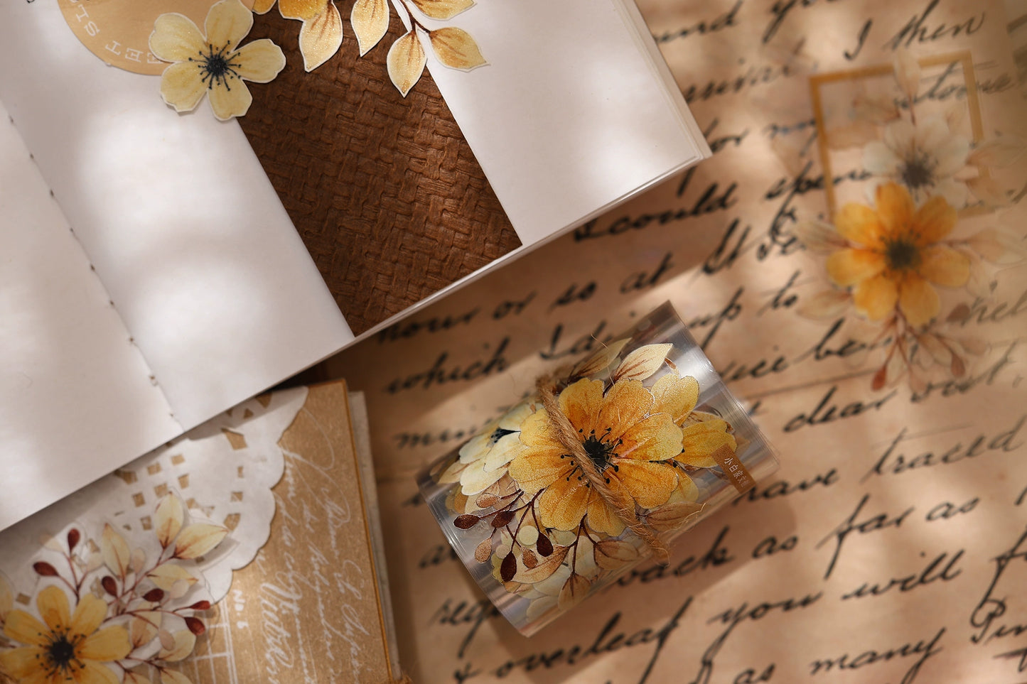 XiaoBaiJia【 Summer Overture】Light Retro Daisy Flower Orginal Design Washi Pet Floral Tape Landscaping Stickers