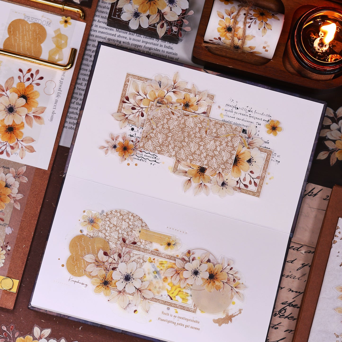 XiaoBaiJia【 Summer Overture】Light Retro Daisy Flower Orginal Design Washi Pet Floral Tape Landscaping Stickers
