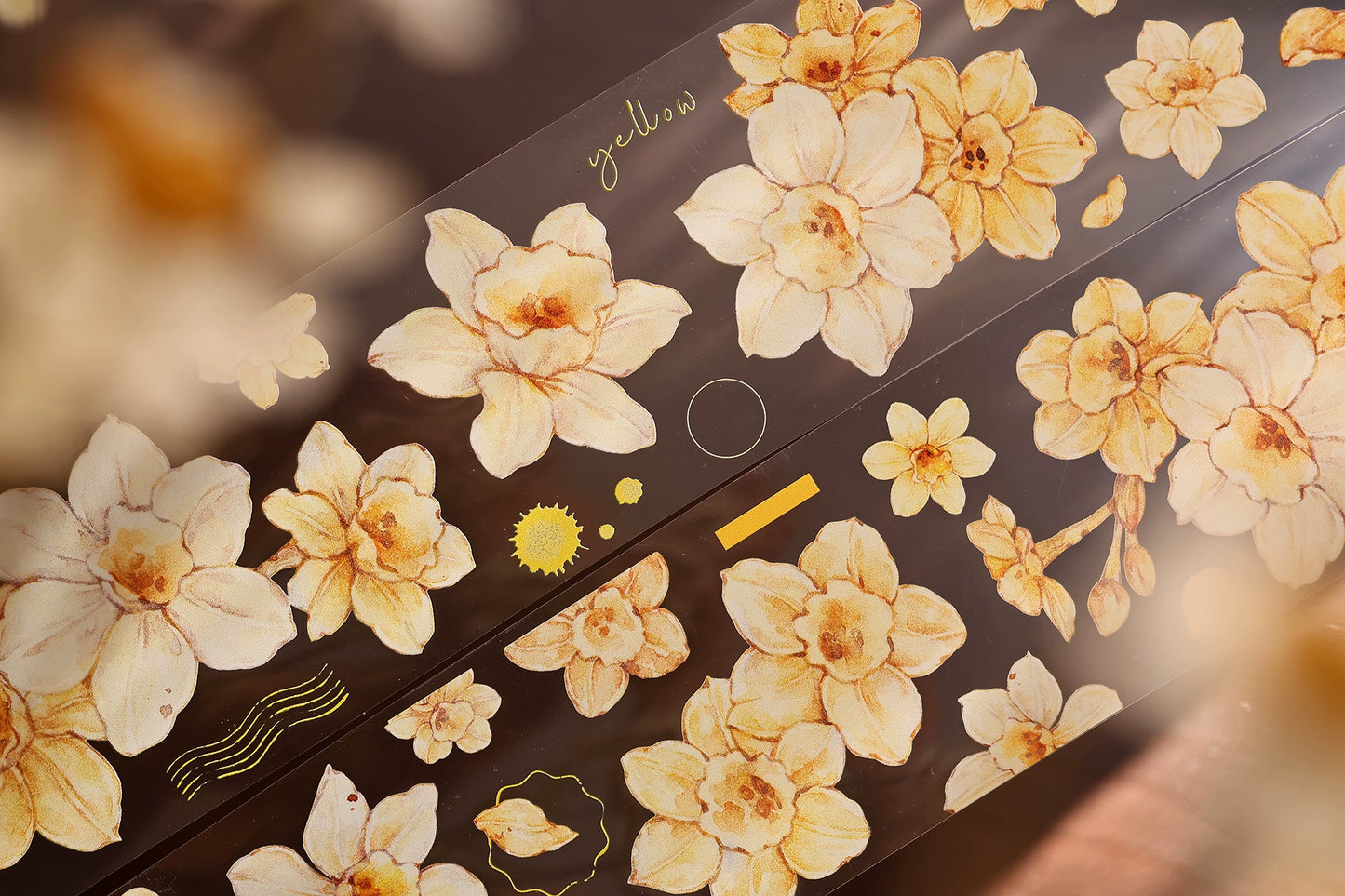 XiaoBaiJia【Narcissus】Light Retro Orange Yellow Big and Small Flowers Orginal Design Washi Pet Tape Landscaping Stickers