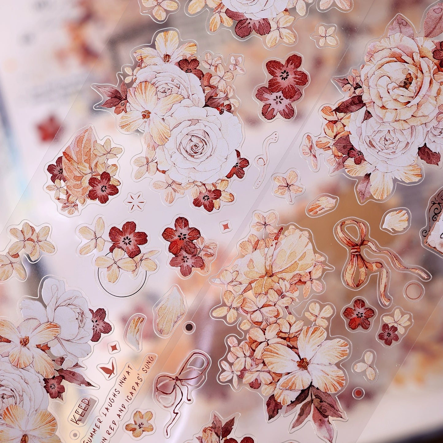 XiaoBaiJia【Tea Dyeing】Light Retro Flowers Orginal Design Washi Pet Tape Stickers
