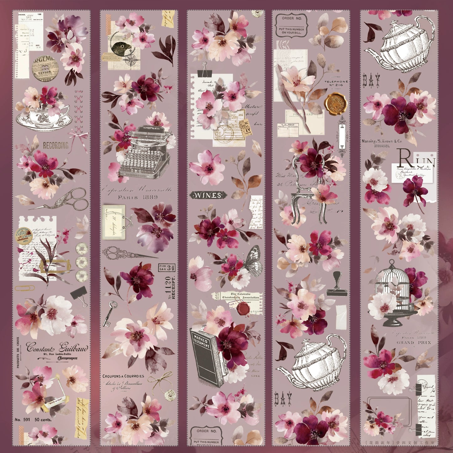 YiEr Vol12【Flower Rhyme Flowing Years】Washi/PET Tape,for Scrapbook Supplies,Scrapbook Tape Stickers,Junk Journal Supplies