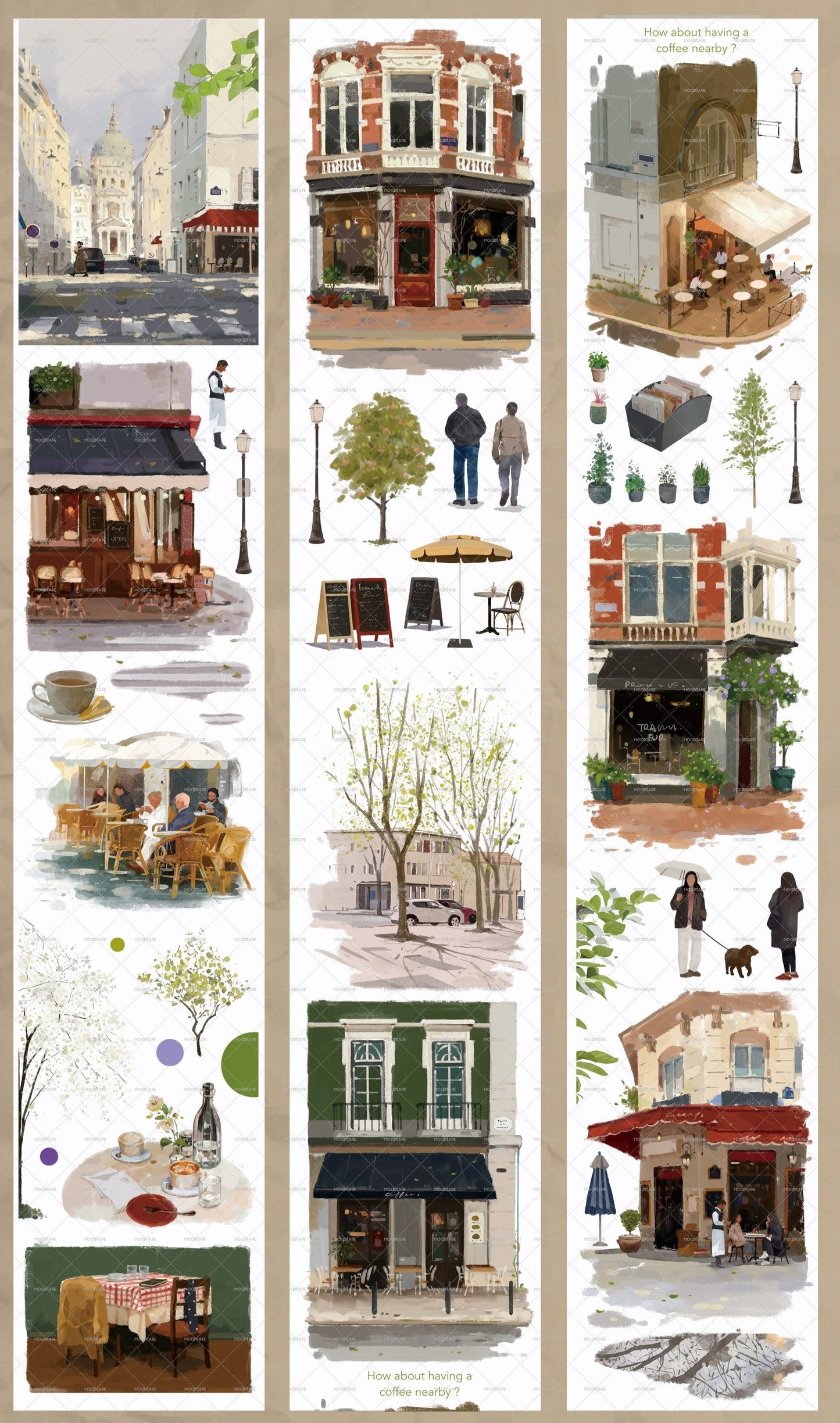 Moodtape【Walking and Drinking Coffee】Original Washi Tape Street View Coffee Stickers