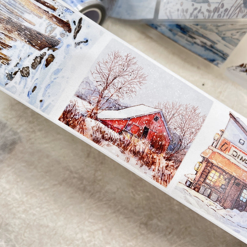 DingDing Vol8【27#Winter】Cute Cat&Rabbit&Fox and Snow Scene,Original Character Design Vintage Casualness Girl Washi/PET Tape Stickers, for Scrapbook Supplies,Scrapbook Tape Stickers,Junk Journal Supplies