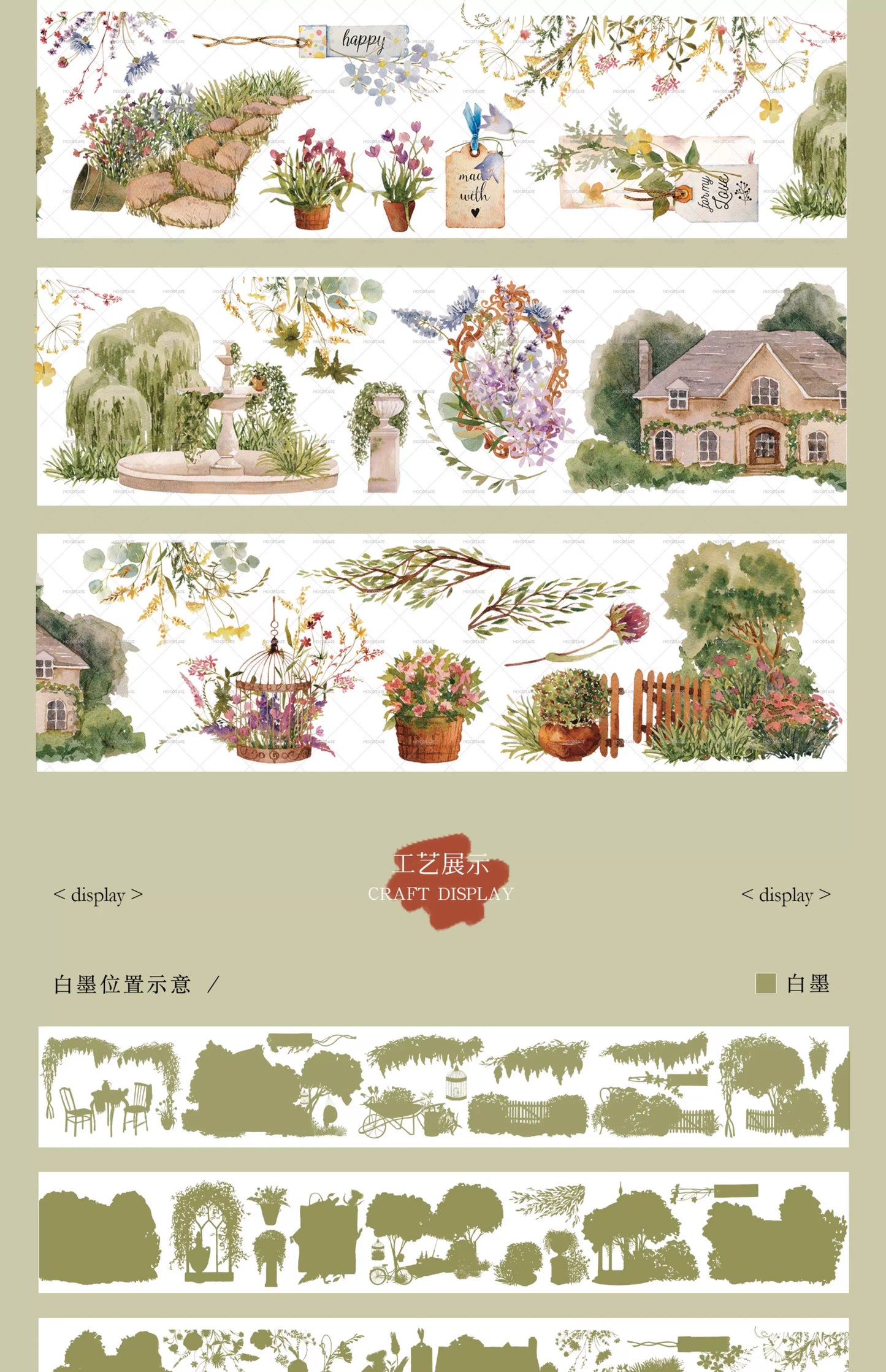 Moodtape【Scottish Garden】Landscap Original Design Washi/Pet Tape Stickers,for Scrapbook Supplies,Scrapbook Tape Stickers,Junk Journal Supplies