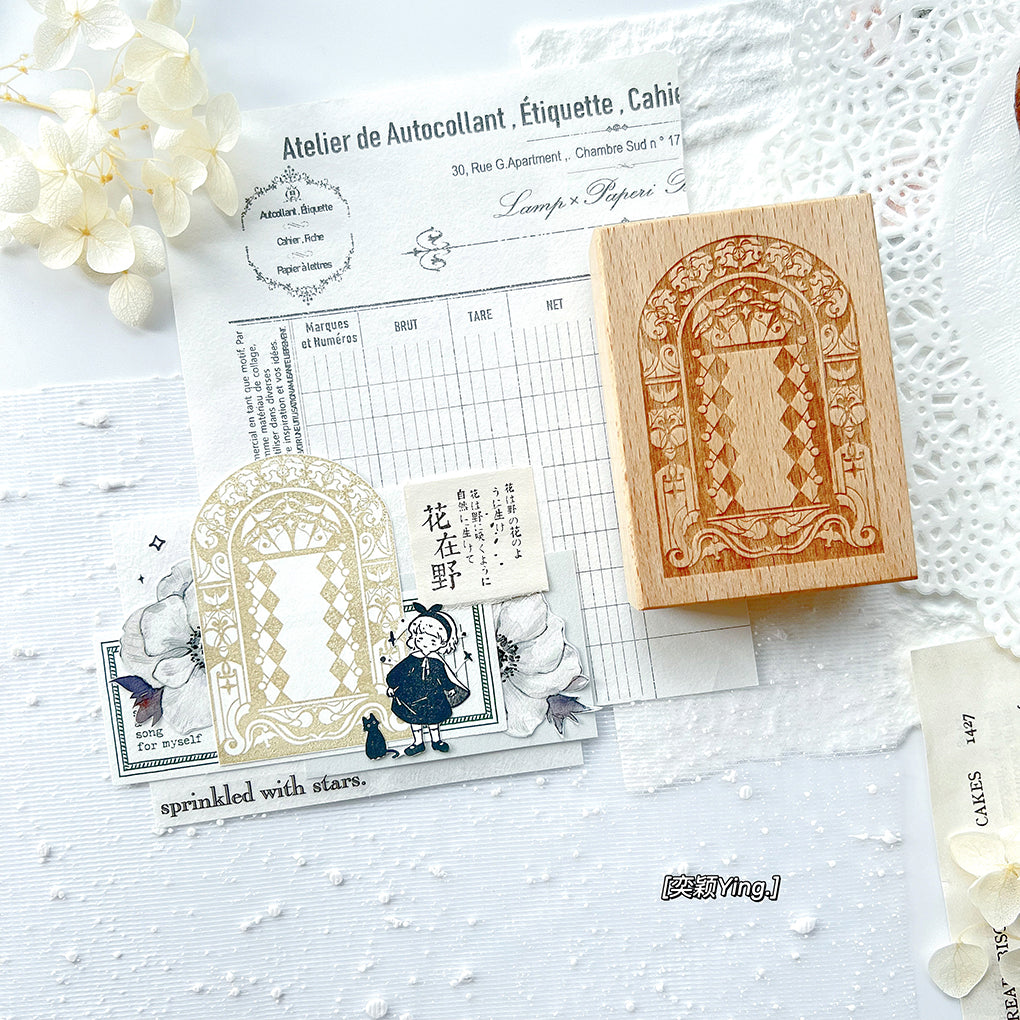 Yiying Yimengwu 【Window Under the Moon】Light Retro Moon Window Wooden Stamp
