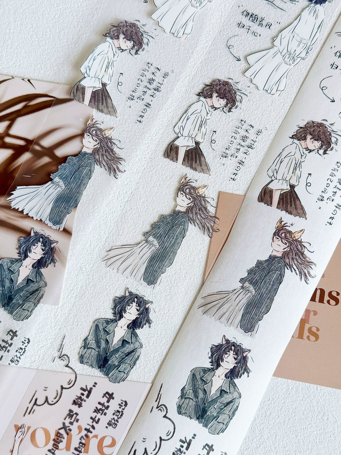 XiYue【The Wind is Rising】Original Character Design Washi/PET Tape Stickers,for Scrapbook Supplies,Journaling,Junk Journal,Bullet Journal,Planner Stickers