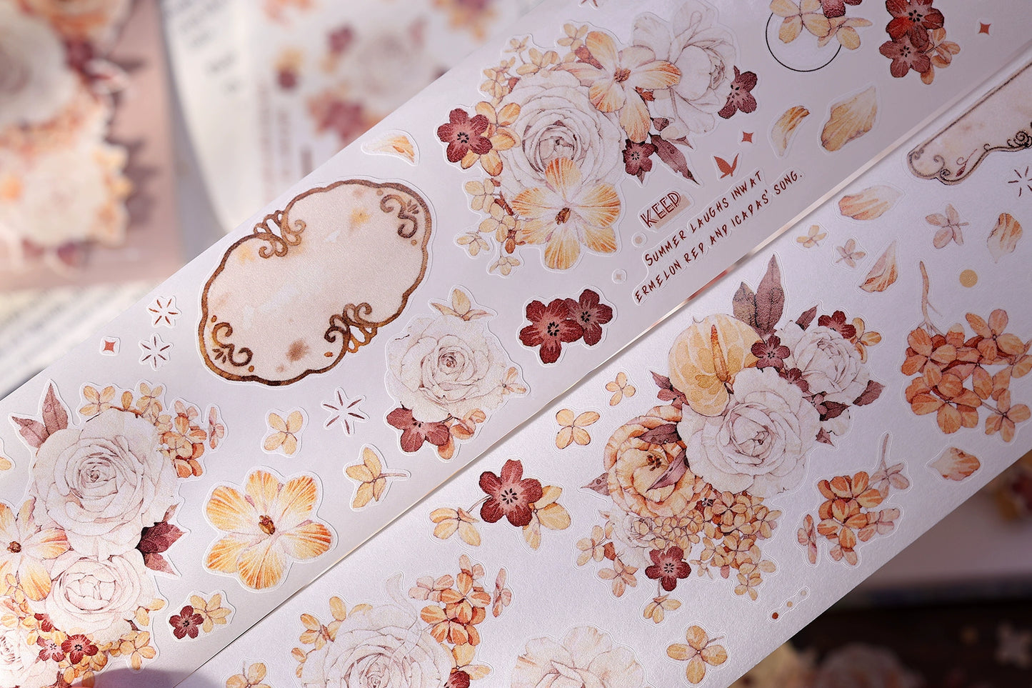 XiaoBaiJia【Tea Dyeing】Light Retro Flowers Orginal Design Washi Pet Tape Stickers