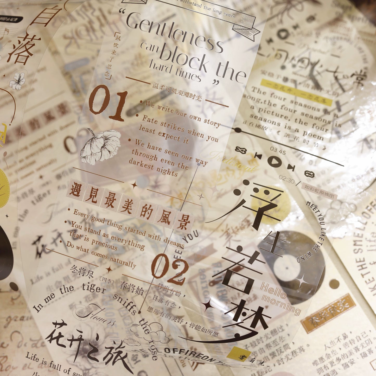 XiaoBaiJia March【Time Flies By】Light Retro Chinese English Text Lettering Washi PET Tape