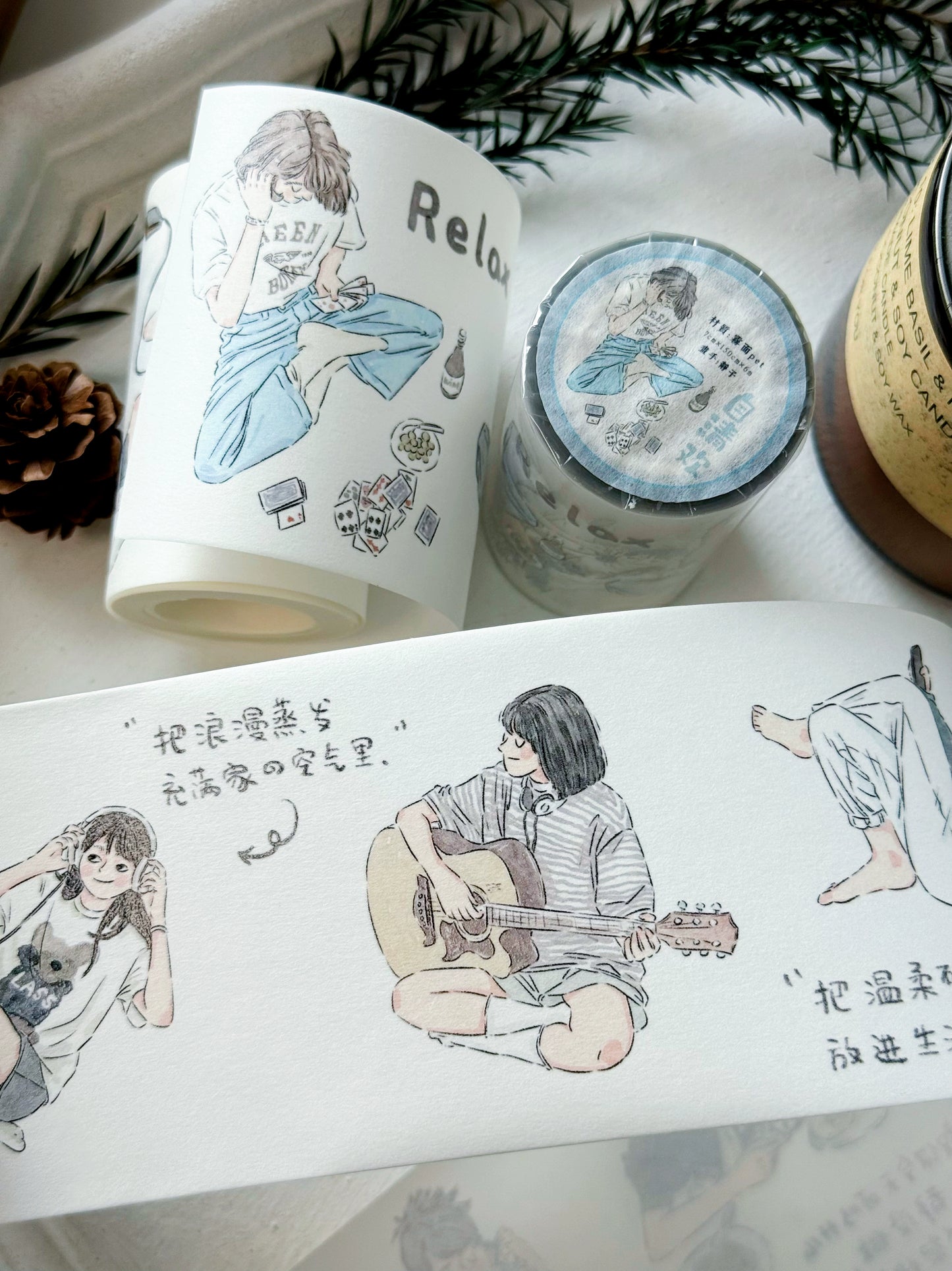 XiYue【Zi QingHuan】Original Character Design Washi/PET Tape Stickers,for Scrapbook Supplies,Journaling,Junk Journal,Bullet Journal,Planner Stickers