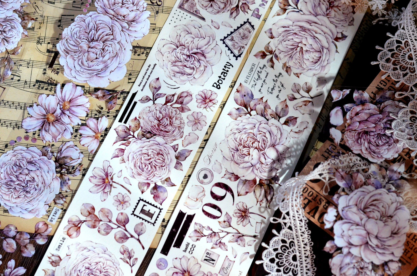 XiaoBaiJia【It's A Flower】Light Retro Orginal Design Washi Pet Austin Rose Floral Tape Light Retro Landscaping Stickers