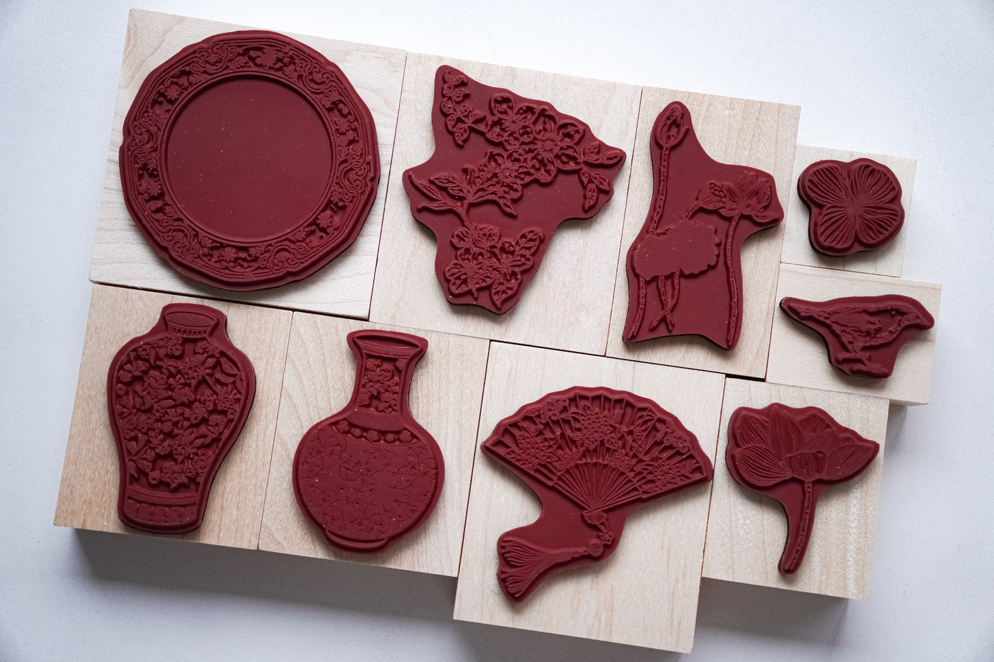 YuanZi Vol6【Retro Maple Stamp】Orginal Design Chinese Style Blue and White Series Retro Maple Seal Red Rubber Leather