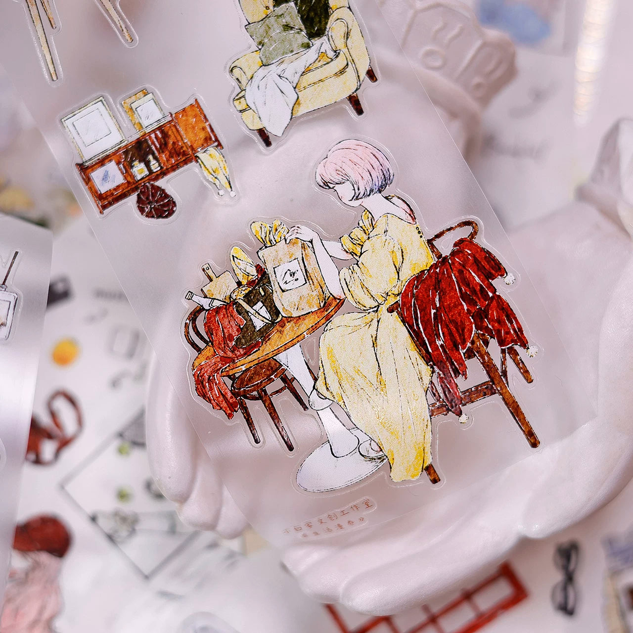 XiaoBaiJia Salt Series【Life Scroll】Pre-cut Orginal Design Washi/Pet Tape Light Retro Stickers