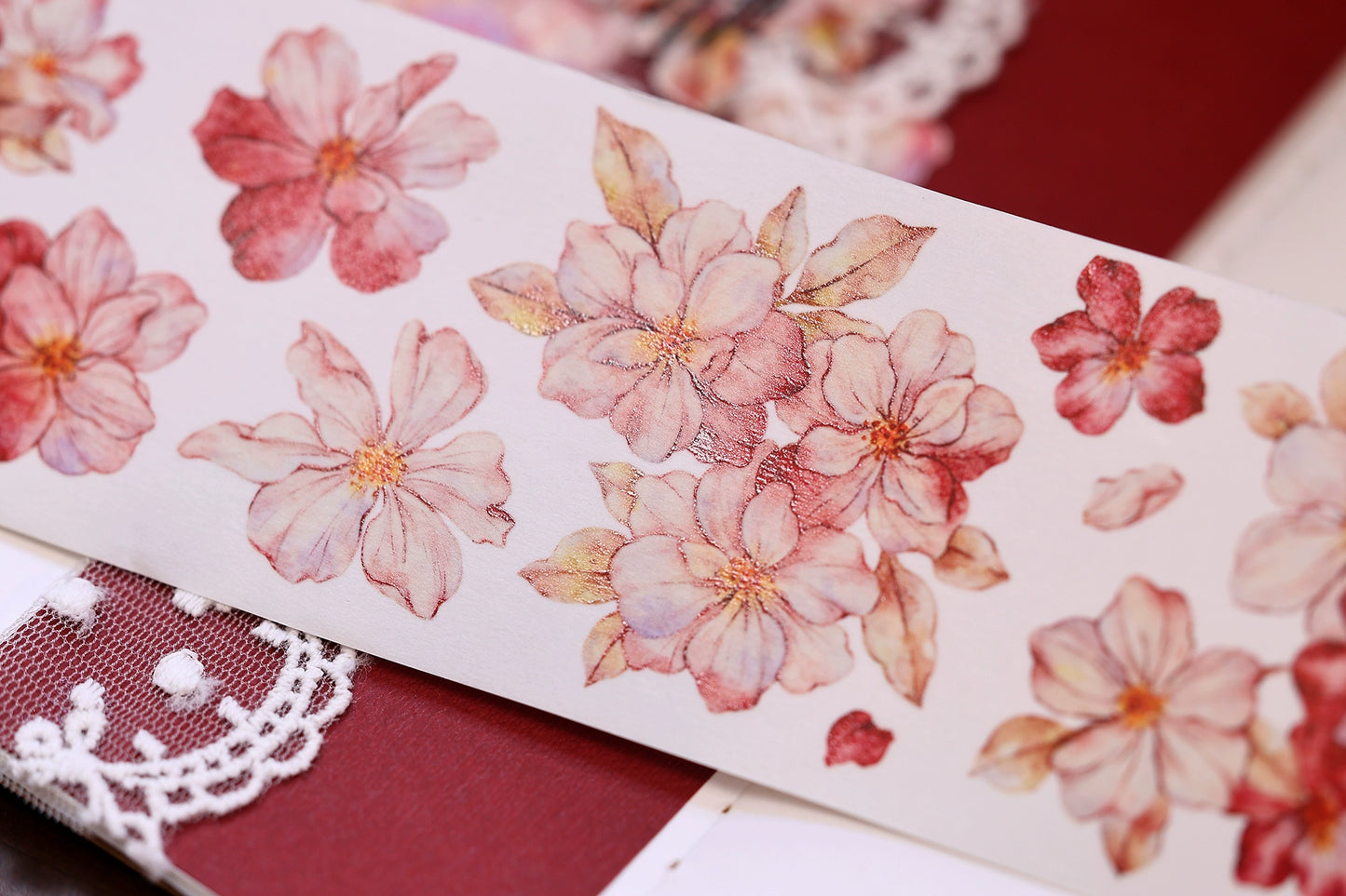 XiaoBaiJia【Red Longing Follower】Light Retro Red Flower Orginal Design Washi Pet Floral Tape Landscaping Stickers