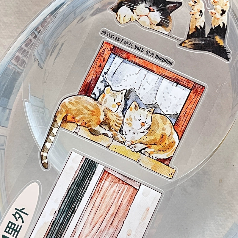 Seahorse Forest Vol5【A31#Inside and Outside】Cute Cat and Doors&Windows Scene,Original Design Pre-Cut Washi/PET Tape Stickers,for Scrapbook Supplies,Junk Journal Supplies