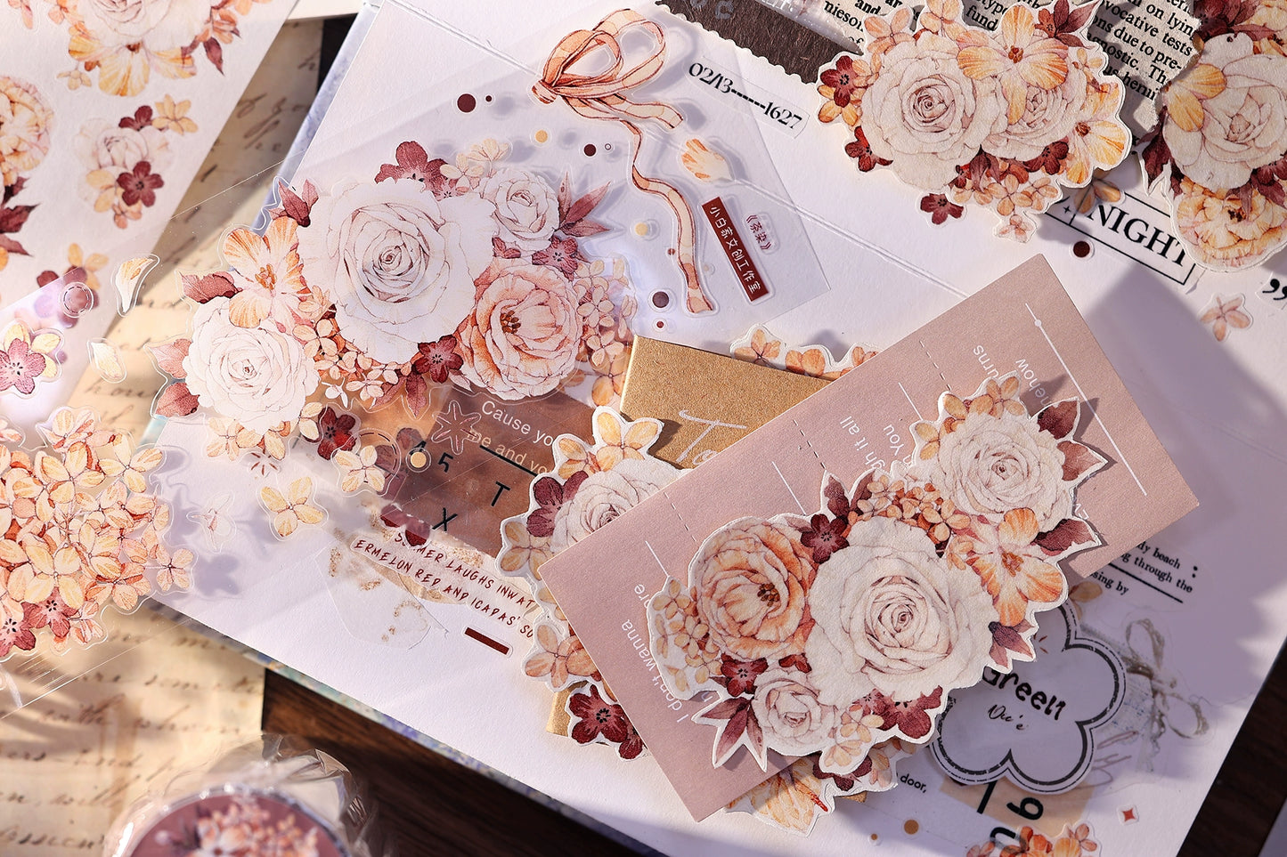 XiaoBaiJia【Tea Dyeing】Light Retro Flowers Orginal Design Washi Pet Tape Stickers
