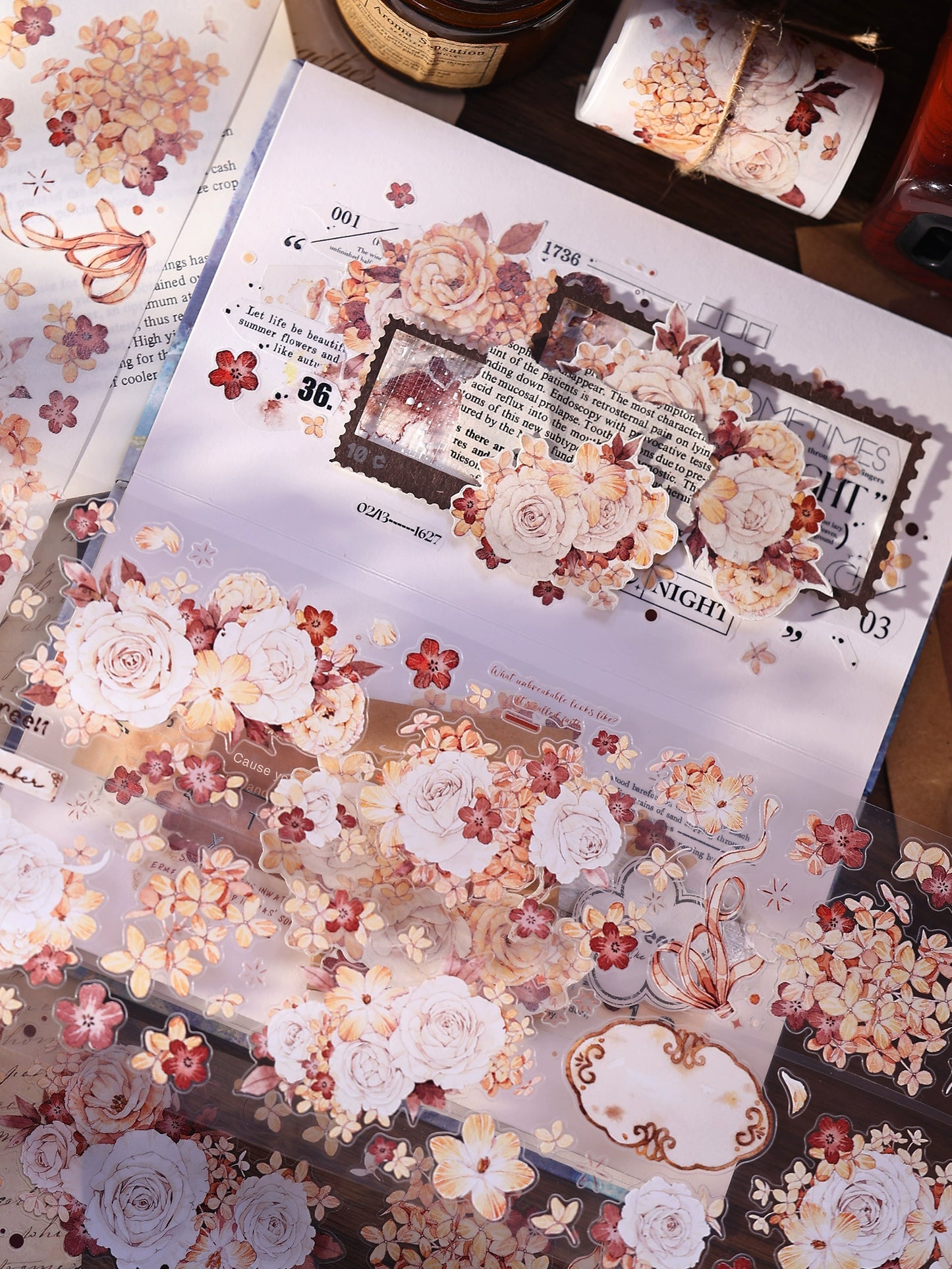 XiaoBaiJia【Tea Dyeing】Light Retro Flowers Orginal Design Washi Pet Tape Stickers