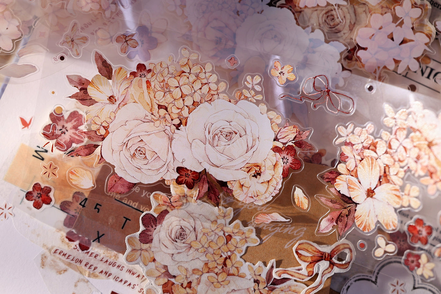 XiaoBaiJia【Tea Dyeing】Light Retro Flowers Orginal Design Washi Pet Tape Stickers