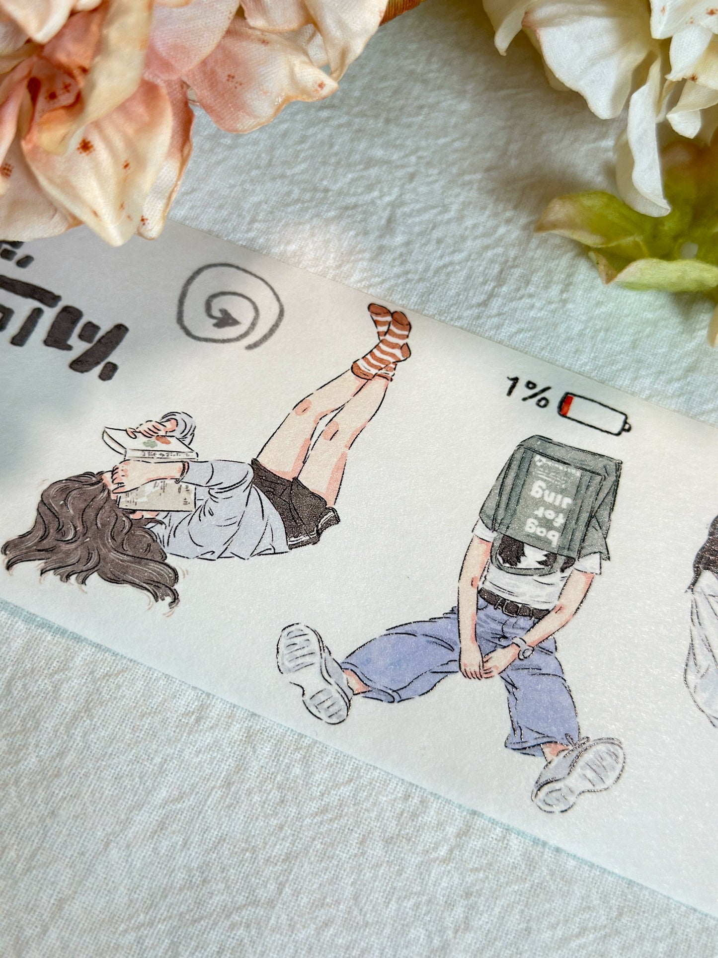 XiYue【I Won't Listen】Original Character Design Washi/PET Tape Stickers,for Scrapbook Supplies,Journaling,Junk Journal,Bullet Journal,Planner Stickers